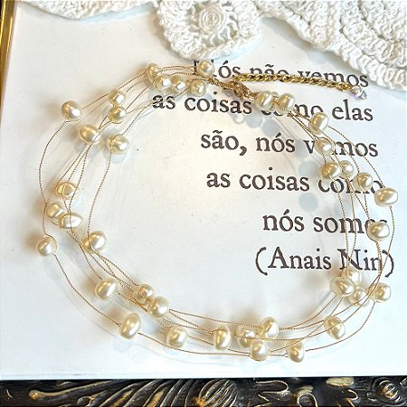 Choker Fios Torcidos Pérolas Dourado