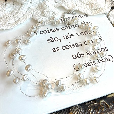 Choker Fios Torcidos Pérolas Prateado