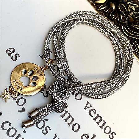 Colar Fio Strass Pet Prateado