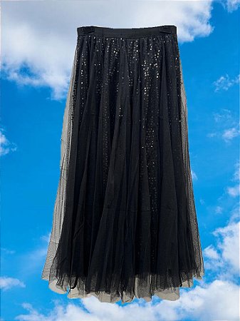 Saia Tule Paetês Preto