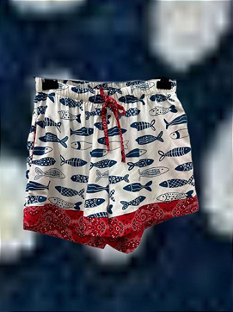Shorts Peixes Barra Vemelho Paisley
