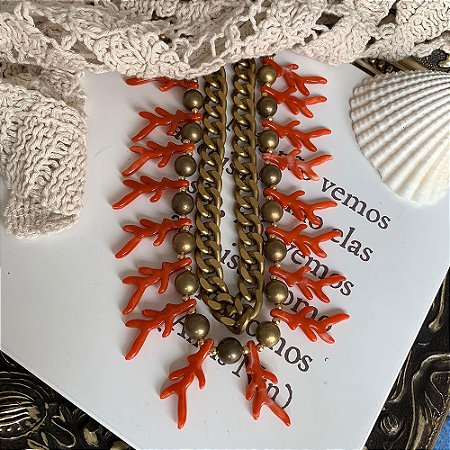 Colar Duplo Coral Ouro Vintage