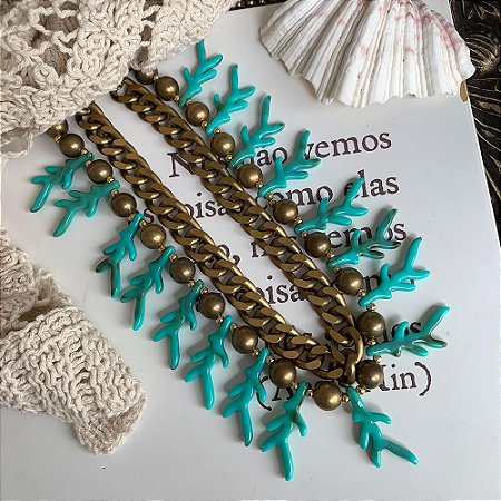 Colar Duplo Turquesa Ouro Vintage