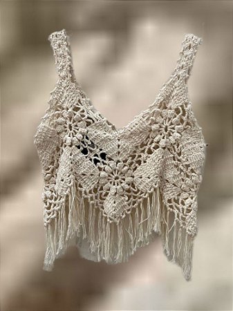 Regata Crochê Franjas Off White