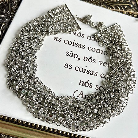 Colar Faixa Argolas Prateado