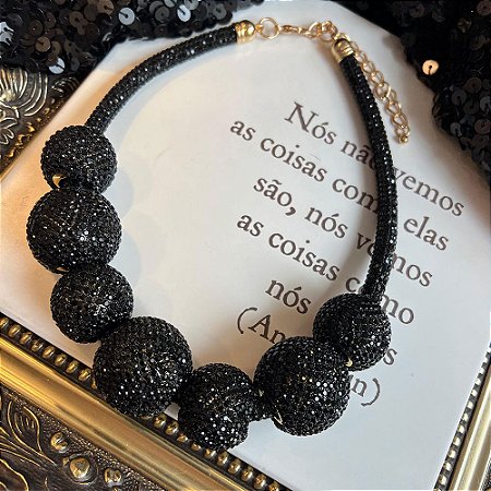 Colar Bolas Strass Preto