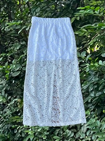 Saia Midi Renda Branco