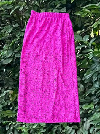Saia Midi Renda Pink