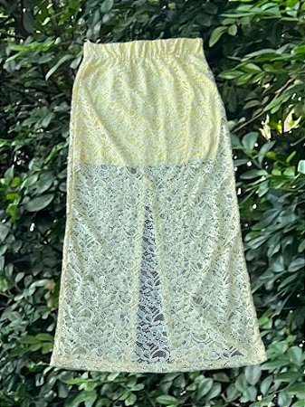 Saia Midi Renda Amarelo