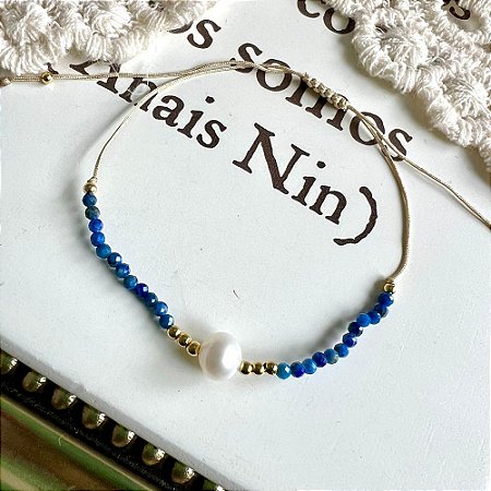 Pulseira Cristais Pérola Azul