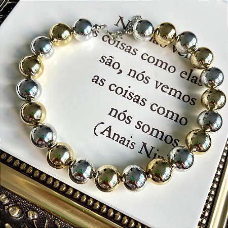 Colar Esferas Dourado Prateado