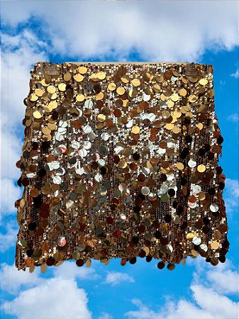 Saia Paetês Moedas Dourado