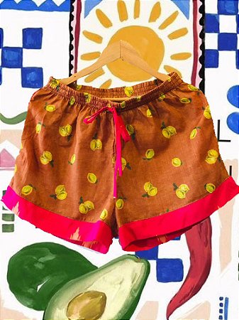 Shorts Limões Barrado Rosa