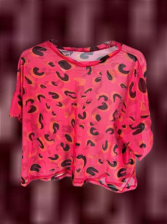 Blusa Tule Onça Rosa