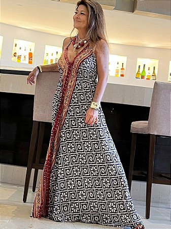 Vestido Longo Estampado Azul
