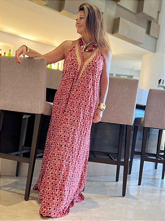 Vestido Longo Estampado Vermelho