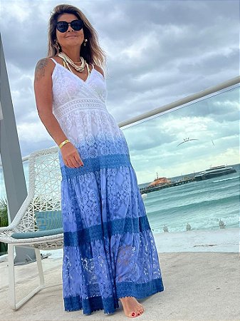 Vestido Longo Degradê Azul