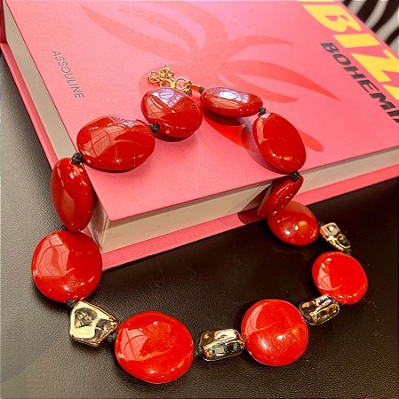 Colar Feijões Pastilhas Vermelho