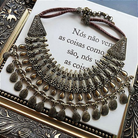 Colar Gola Gotas Dourado Vintage