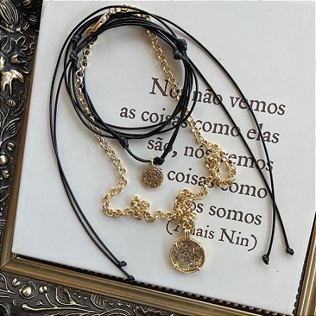 Colar Duplo Medalha Dourado