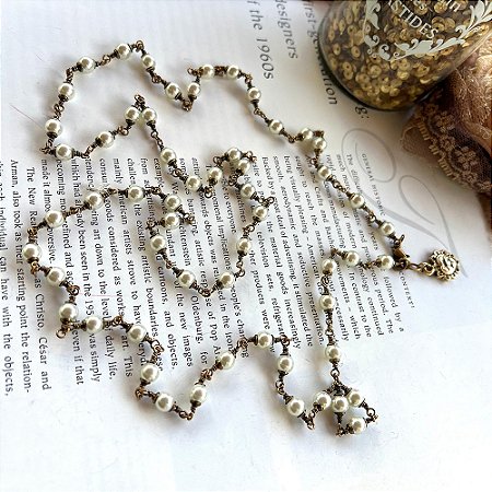 Colar Pérolas Dourado Vintage