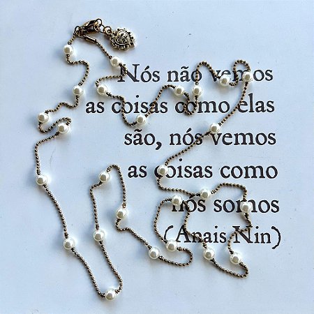 Colar Pérolas Bolinhas Dourado Vintage