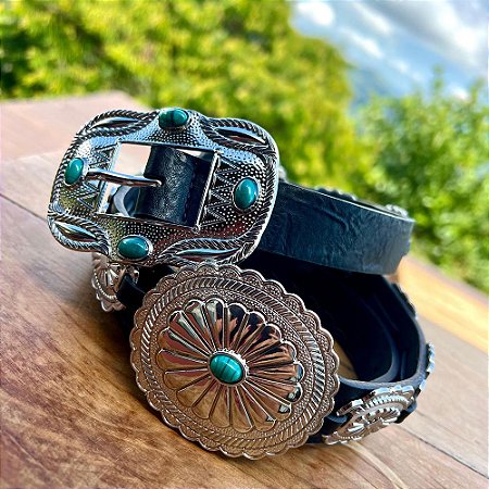 Cinto Pedras Turquesa Preto