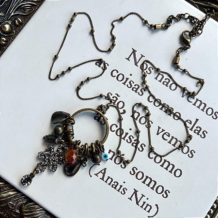 Colar Mix Pingentes Dourado Vintage