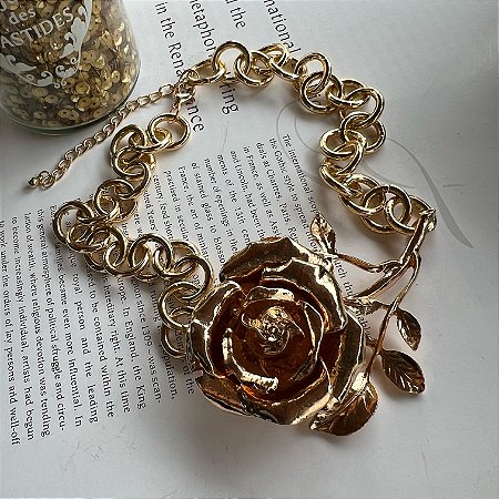 Colar Dourado Elos Rosa