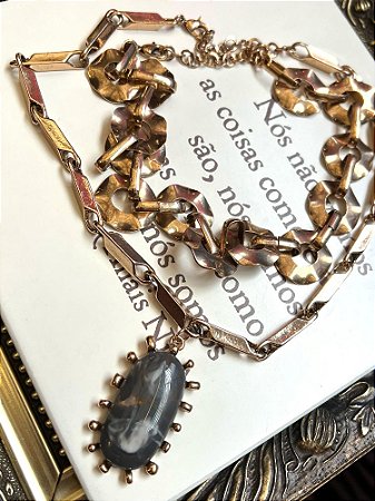Colar Duplo Gray Stone Vintage Gold