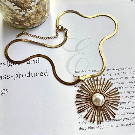 Colar Raio Pérola Dourado