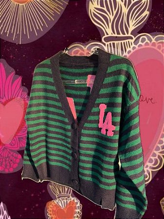 Cardigan Listrado Marinho Verde LA Pink