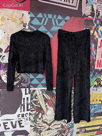 Conjunto Home Wear Canelado Preto