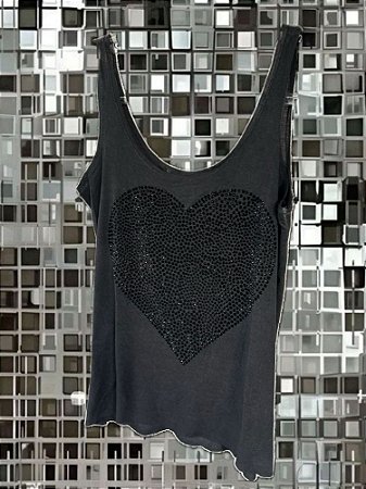 Regata Coração Preto Cinza Estonado