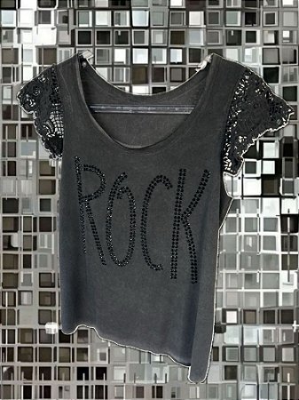 Blusa Rock Renda Cinza Estonado
