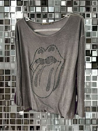 Blusa Rolling Stones Cinza Estonado Manga Longa