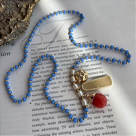 Colar Pingentes Cristais Azul