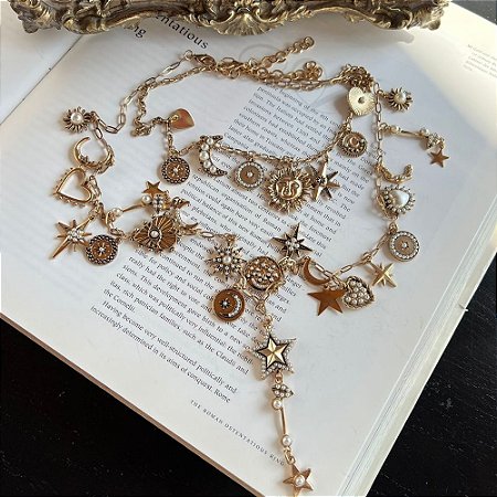 Colar Duplo Estrelas Dourado