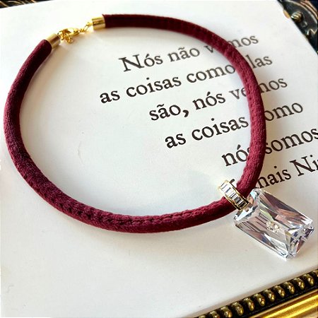 Colar Chaton Fio Veludo Vinho