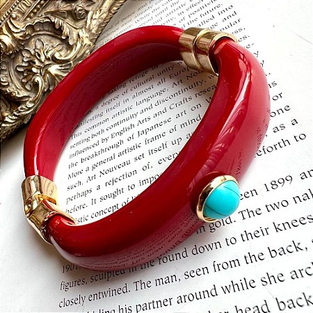 Bracelete Resina Vermelho Turquesa