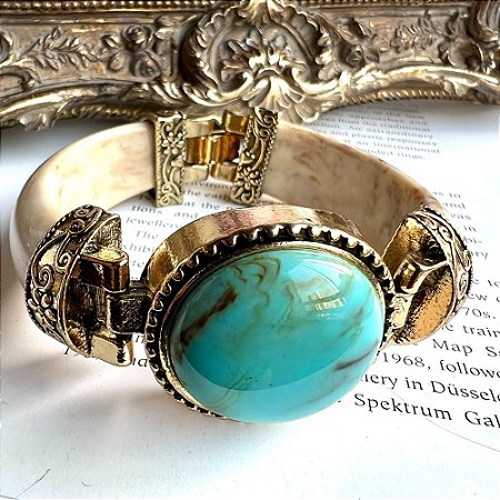 Bracelete Esmaltado Bege Turquesa