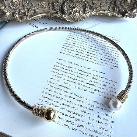 Choker Arco Pérola Esfera Prateado
