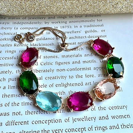 Pulseira Riviera Pedras Ovais Coloridas