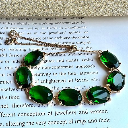 Pulseira Riviera Pedras Ovais Esmeralda