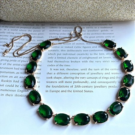 Colar Riviera Pedras Ovais Esmeralda