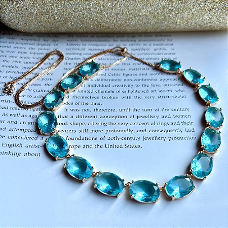 Colar Riviera Pedras Ovais Azul