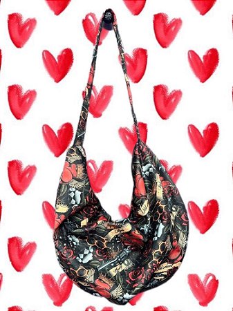 Bolsa Alça Saco Flores Coração