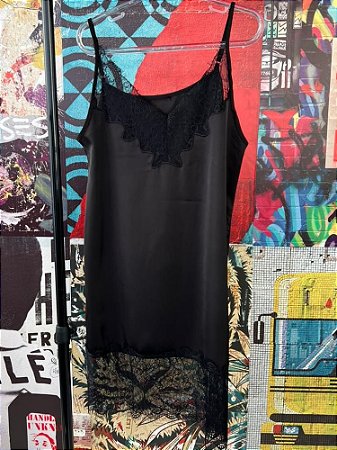 Vestido Cetim Renda Preto