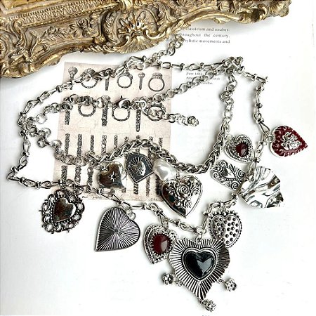 Colar Duplo Corações Prateado