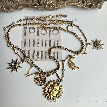 Colar Duplo Sol Dourado